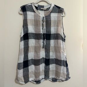 Soft Surroundings Large Plaid Carreaux Linen Popover Sleeveless Tunic